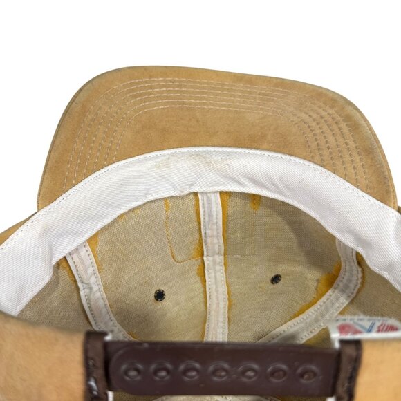 John Deere Vintage Suede Adjustable Snapback Hat 1970s Made In USA Tan & Brown S - Picture 5 of 7